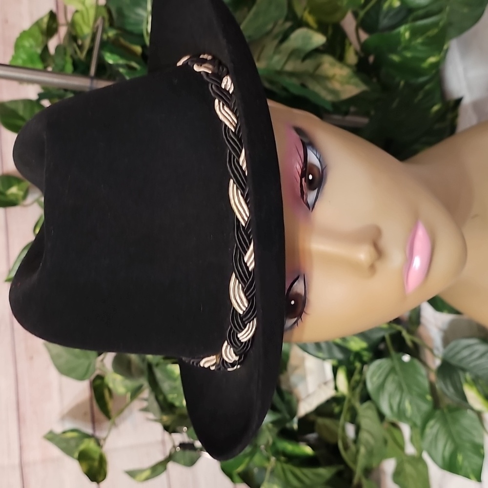 Dobbs Rare Unisex Black Fur Felt Braided Women's Hat 7 1/8